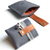 Bird & Belle Grey Wool Felt and Leather Sleeve Pouch