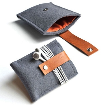 Bird & Belle Grey Wool Felt and Leather Sleeve Pouch